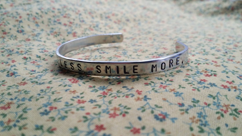 Talk Less, Smile More. Aaron Burr Hamilton Musical Inspired Handstamped Aluminum Cuff Bracelet image 2