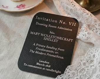 Mary Shelley Frankenstein Reading Invitation – Gothic Literary Keepsake – Faux Leather Dark Academia Gift