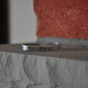 Sourwolf &quot;Teen Wolf&quot; Inspired Handstamped Aluminum Cuff Bracelet