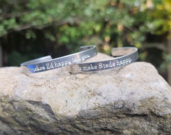 What Makes Ed Happy Is You/You Make Stede Happy Our Flag Means Death Inspired Gentlebeard Engraved Aluminium Cuff Bracelet Set