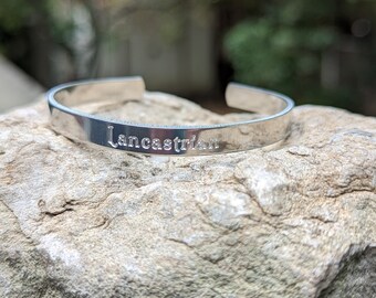 Lancastrian English Royalty Wars of the Roses Engraved Aluminum Cuff Bracelet