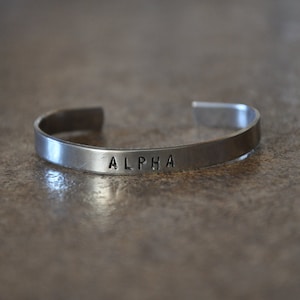 Alpha &quot;Teen Wolf&quot; Inspired Handstamped Aluminum Cuff Bracelet