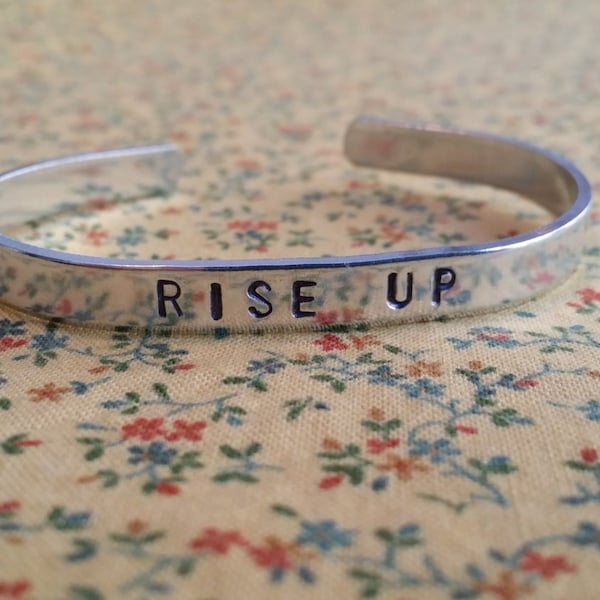 Rise Up Alexander Hamilton Musical Inspired Handstamped Aluminum Cuff Bracelet
