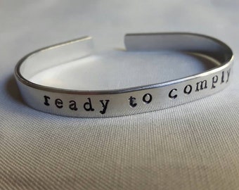 Ready To Comply Winter Soldier Bucky Zemo Inspired Handstamped Aluminum Cuff Bracelet