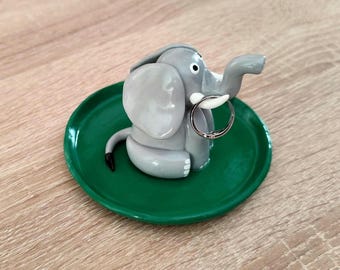Porta anelli a forma di elefante fatto a mano: piccolo portagioie, vassoio portaoggetti in argilla polimerica