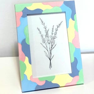 Handpainted Colorful Whimsical Picture Frame | small wooden square rainbow photo frame, dopamine decor, pastel nursery decor, cute gift