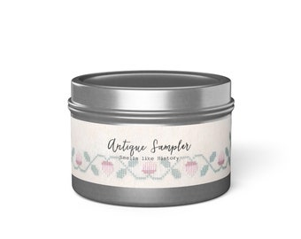 Bougies en étain pour point de croix : échantillonneur antique