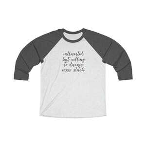 Introverted Cross Stitcher Unisex Tri-Blend 3/4 Raglan Tee Vintage Black / Heather White