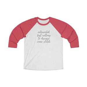 Introverted Cross Stitcher Unisex Tri-Blend 3/4 Raglan Tee Vintage Red / Heather White