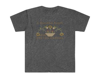 Thankful Heart Cross Stitch Unisex Softstyle T-Shirt