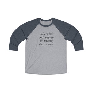 Introverted Cross Stitcher Unisex Tri-Blend 3/4 Raglan Tee Vintage Navy / Premium Heather