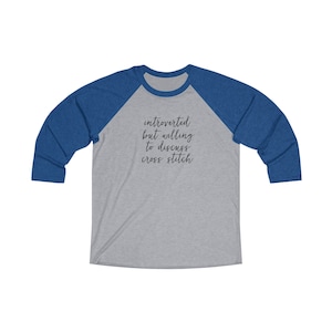 Introverted Cross Stitcher Unisex Tri-Blend 3/4 Raglan Tee Vintage Royal / Premium Heather