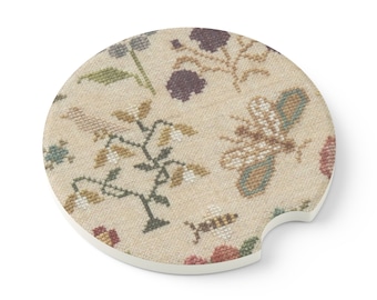 Dessous de verre en pierre ollaire pour broder au point de croix : Oiseaux, abeilles et papillons