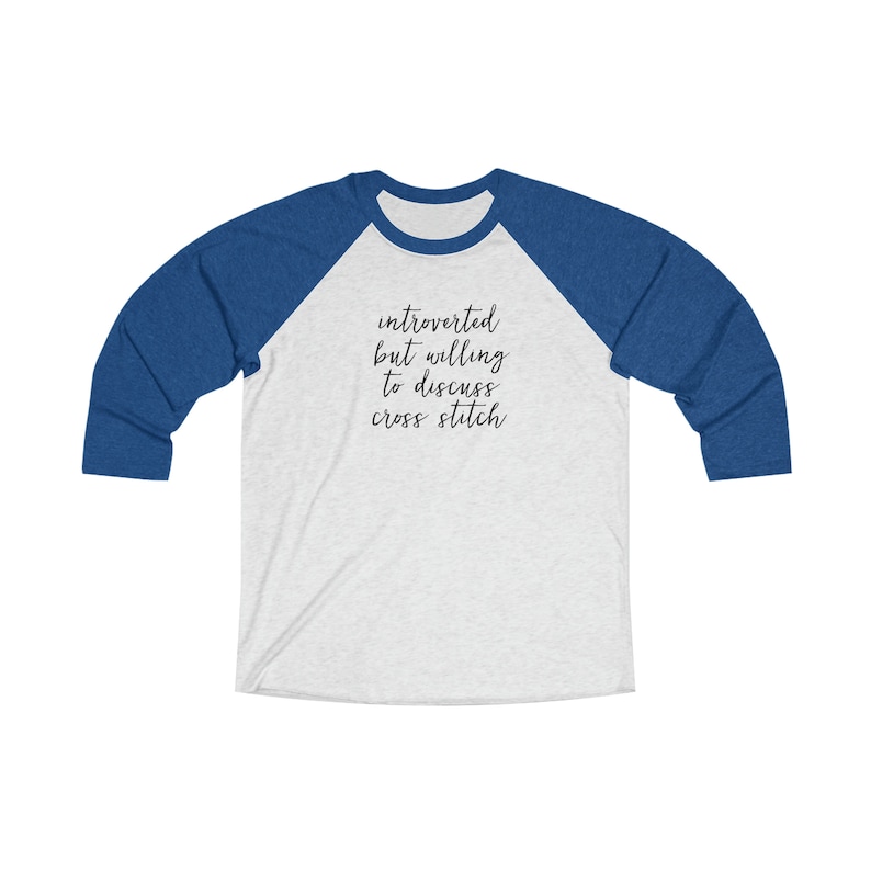 Introverted Cross Stitcher Unisex Tri-Blend 3/4 Raglan Tee Vintage Royal / Heather White