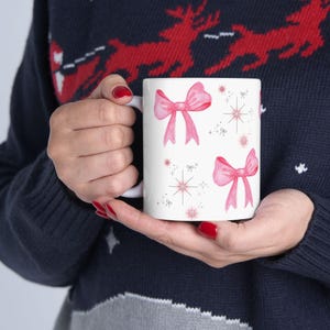 Pink Bow Ceramic Mug, Gift for Her, Birthday Mug, Cute Coffee Cup, Floral Bow Design, Tea Lovers Mug, Spring Decor