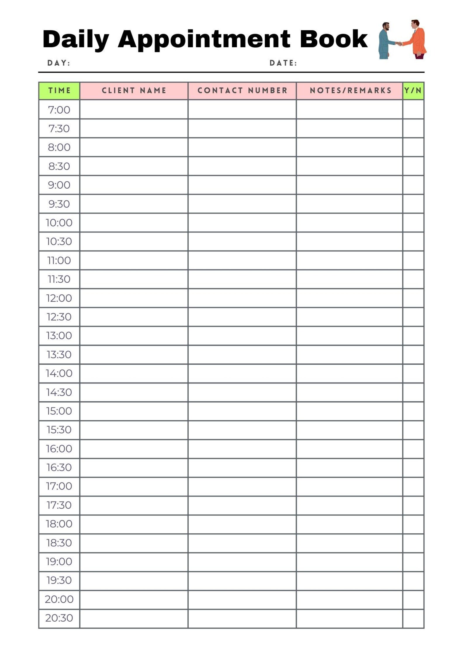 Digital Appointment Book 30 Minute Intervals, Appointment Reminder ...