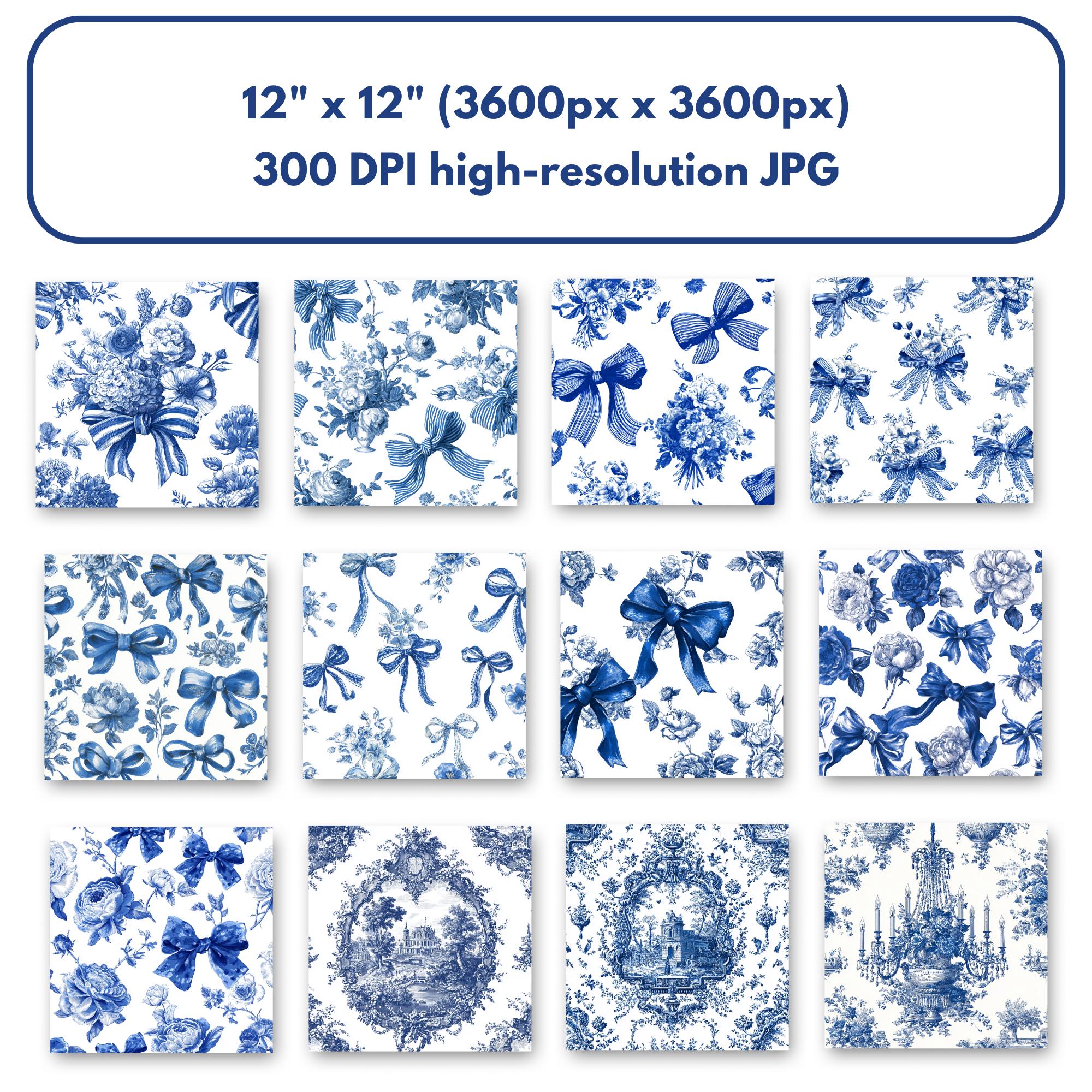 45 Blue Toile De Jouy Seamless Patterns, French Vintage Digital Paper ...