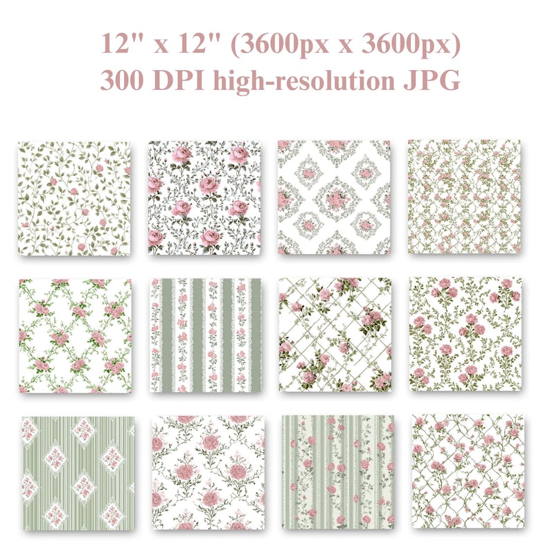 30 Vintage Floral Seamless Patterns, Shabby Chic Digital Paper for ...