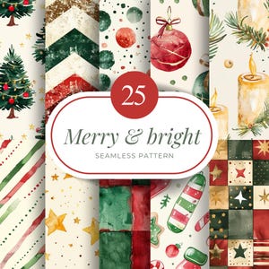 25 Christmas Seamless Patterns: Watercolor Holiday Digital Paper Bundle (Digital Download