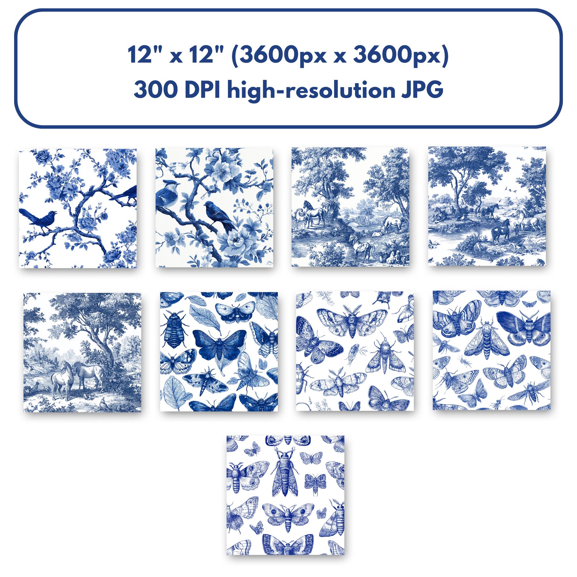 45 Blue Toile De Jouy Seamless Patterns, French Vintage Digital Paper ...