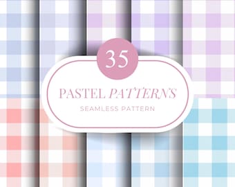 35 Pastel Gingham Seamless Patterns, Soft Plaid Digital Paper, Baby Shower, Scrapbooking, Spring, Party Backgrounds, Instant Download