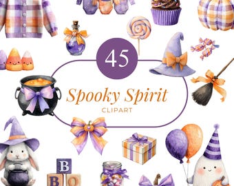 45 Pastel Halloween Baby Clipart: Watercolor Spooky PNGs (Digital Download