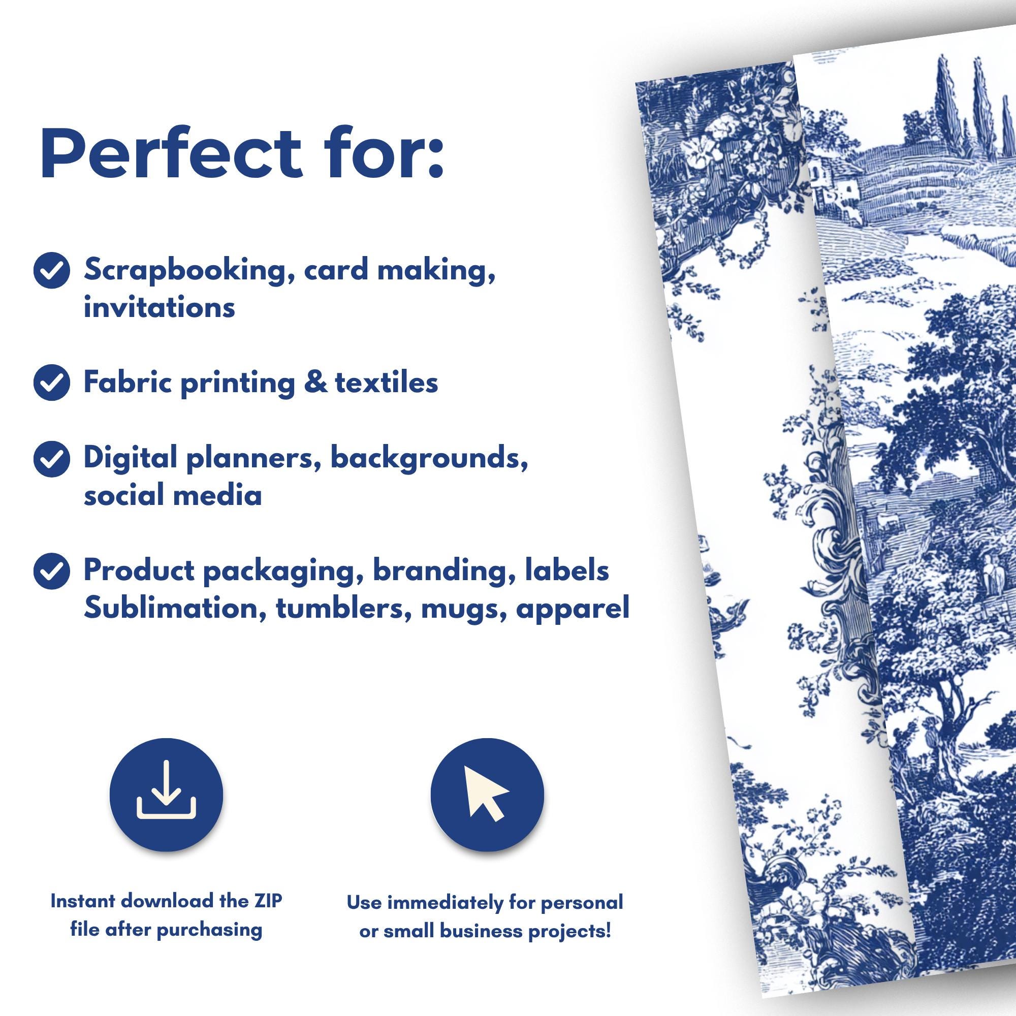 45 Blue Toile De Jouy Seamless Patterns, French Vintage Digital Paper ...