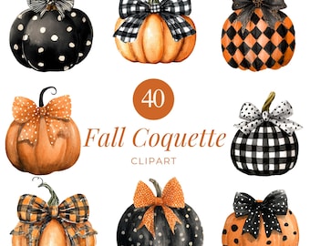 40 Kürbis Coquette Clipart, wunderliche Kürbis Illustrationen, hochauflösende PNG Kunst für Herbst Bastelarbeiten & Dekor