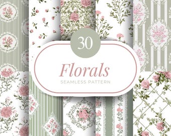 30 Vintage Floral Seamless Patterns, Shabby Chic Digital Paper for Scrapbooking, Wrapping, Invitations, Wallpaper & Crafts