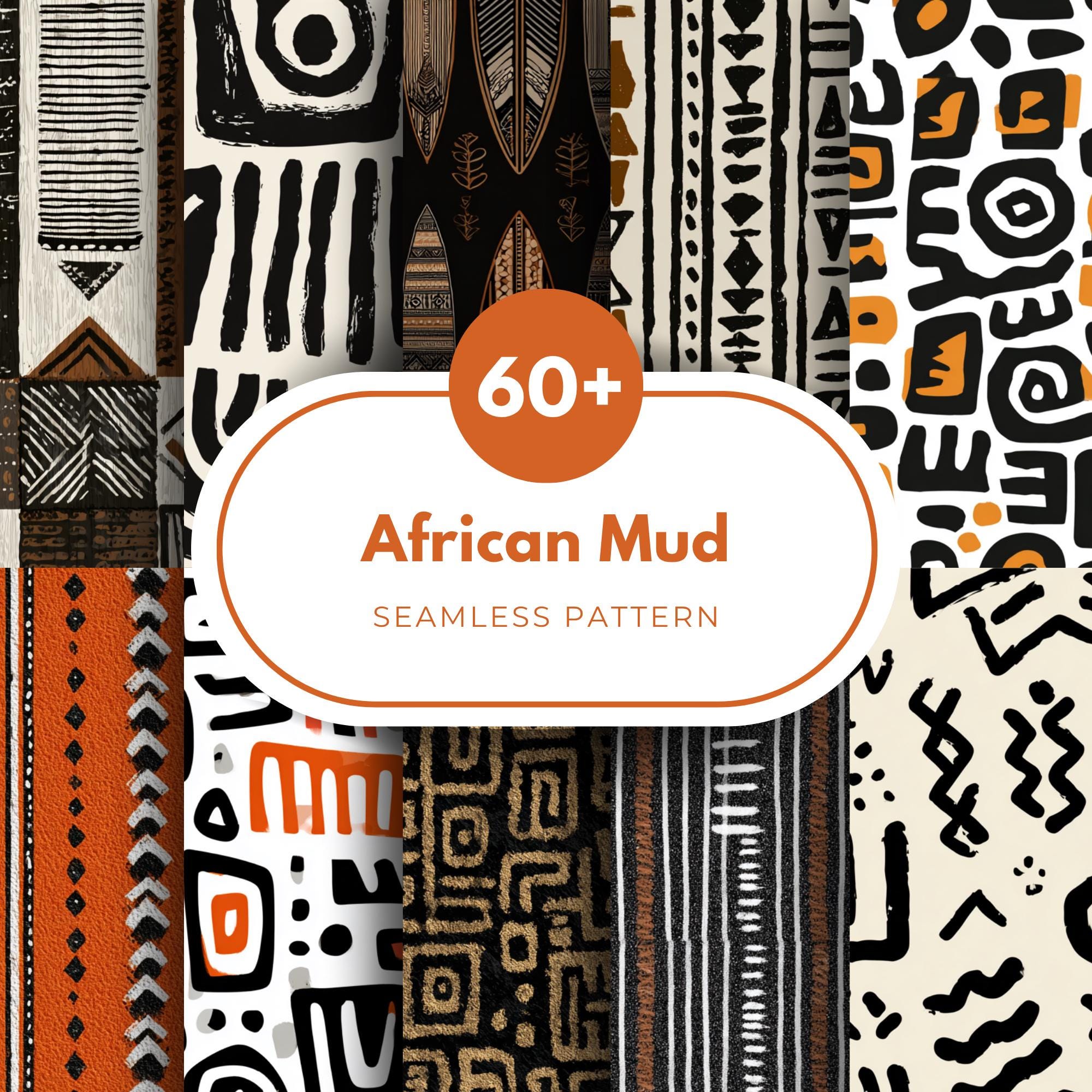 60 African Mud Cloth Seamless Patterns, Tribal Bogolan Digital