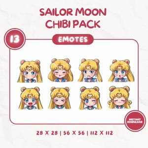 13 Sailor Moon Emote Pack, Magical Anime Emotes for Twitch Discord YouTube, Cute Usagi Reactions PNG, 112x112 56x56 28x28