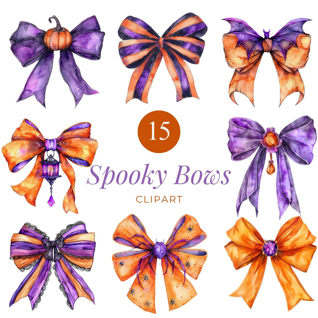 Watercolor Halloween Bow Clipart Set, Spooky Gothic PNG (digital ...