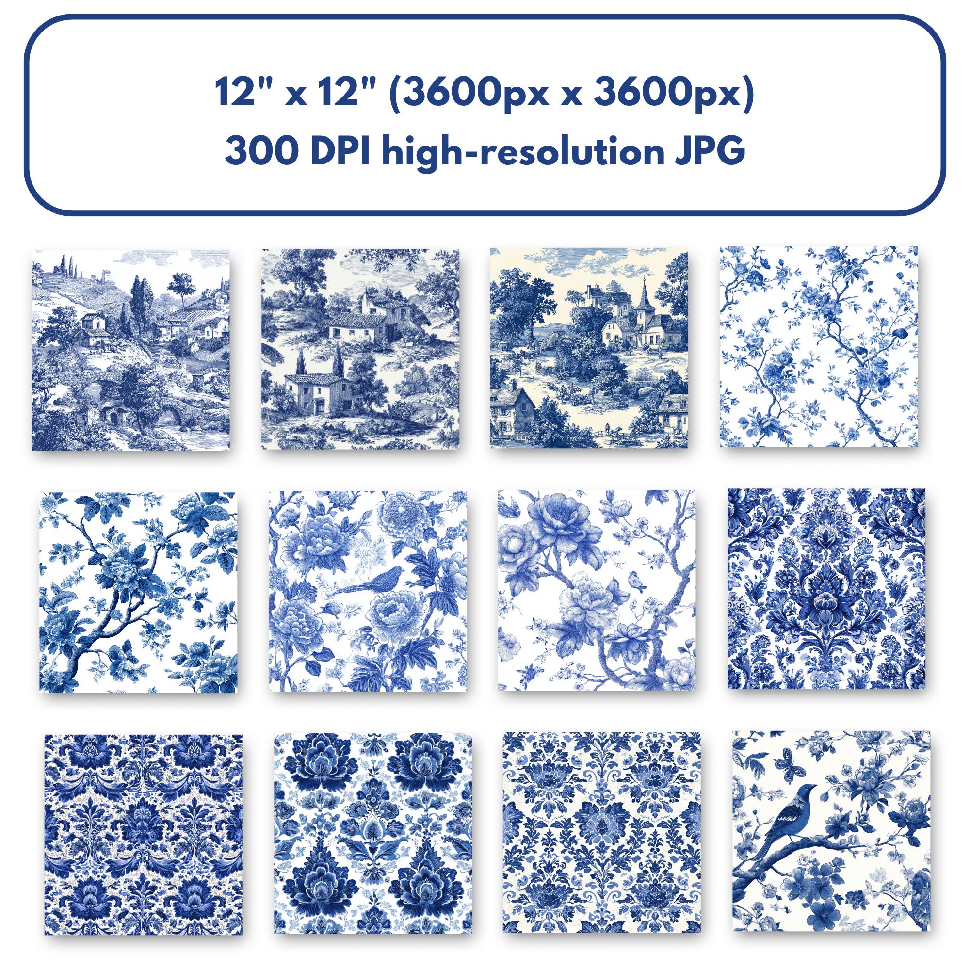 45 Blue Toile De Jouy Seamless Patterns, French Vintage Digital Paper ...