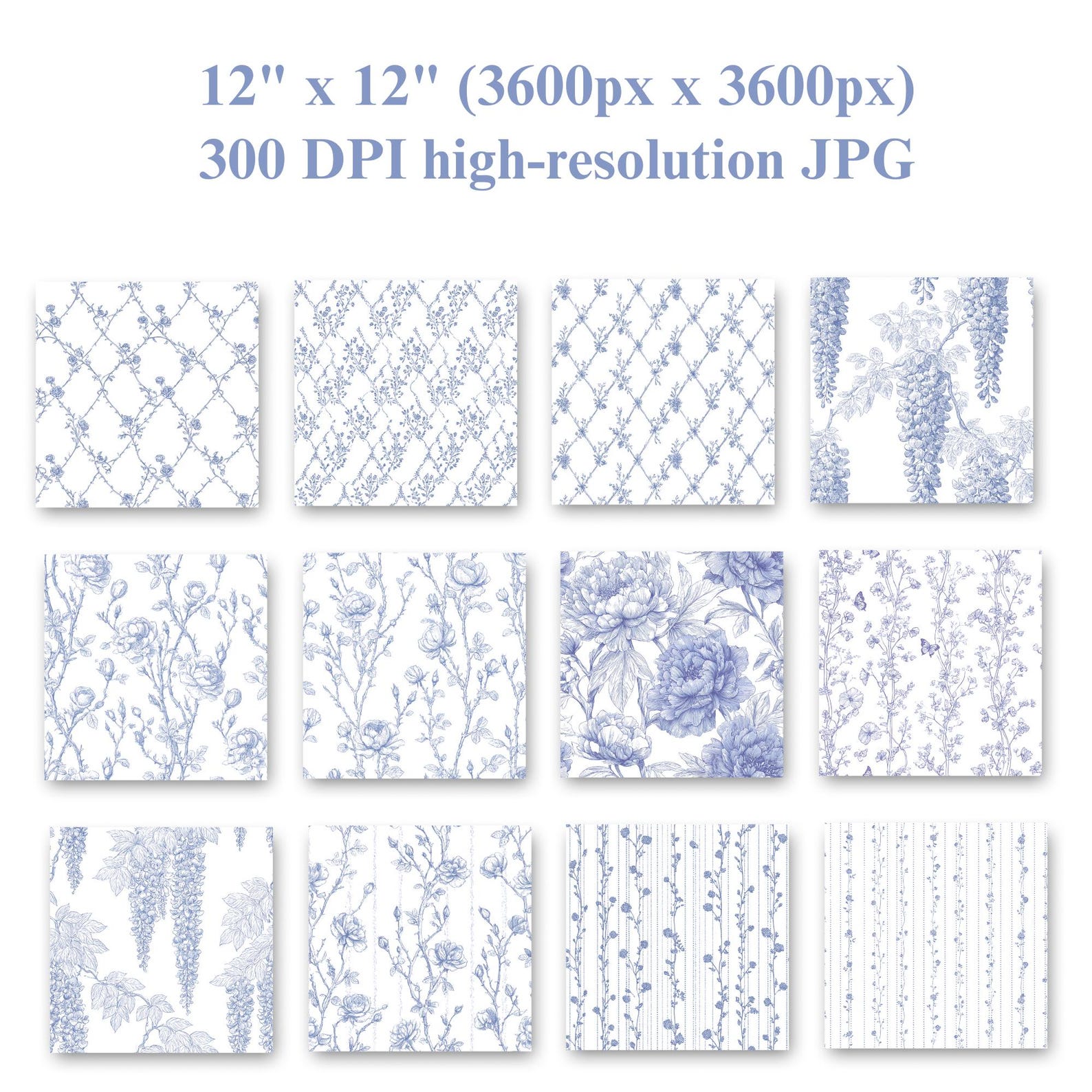 30 Blue Toile Seamless Patterns, French Toile De Jouy Digital Paper ...