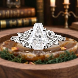 Coffin Cut Moissanite Engagement Ring Vintage Unique Rose Gold Moissanite Ring Moissanite Wedding Ring Bridal Promise Anniversary Ring Gift