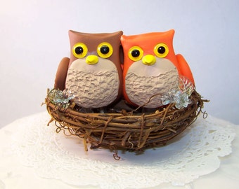 Owl Wedding Cake Topper - Bird Nest Cake Topper - Custom Colors of Choice