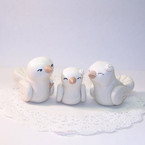 Lovebirds with Baby Bird Wedding Cake Topper Trio Nuzzling Family Baby Boy or Girl Bird FREE U.S. SHIPPING image 1