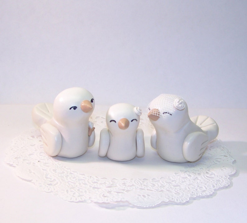 Lovebirds with Baby Bird Wedding Cake Topper Trio Nuzzling Family Baby Boy or Girl Bird FREE U.S. SHIPPING image 1