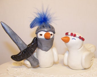 Custom Knight and Princess Wedding Cake Topper Birds - - Colors of Choice