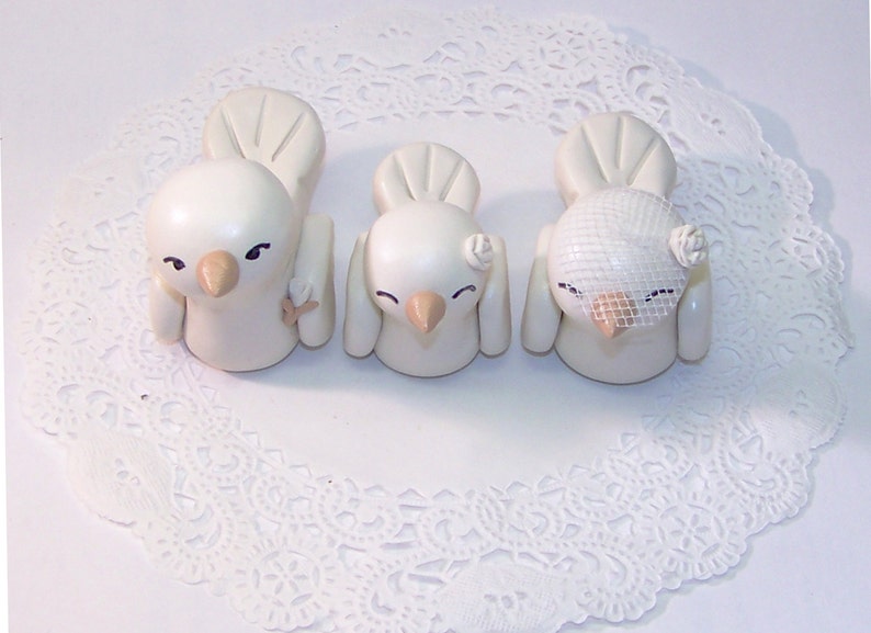 Lovebirds with Baby Bird Wedding Cake Topper Trio Nuzzling Family Baby Boy or Girl Bird FREE U.S. SHIPPING image 3