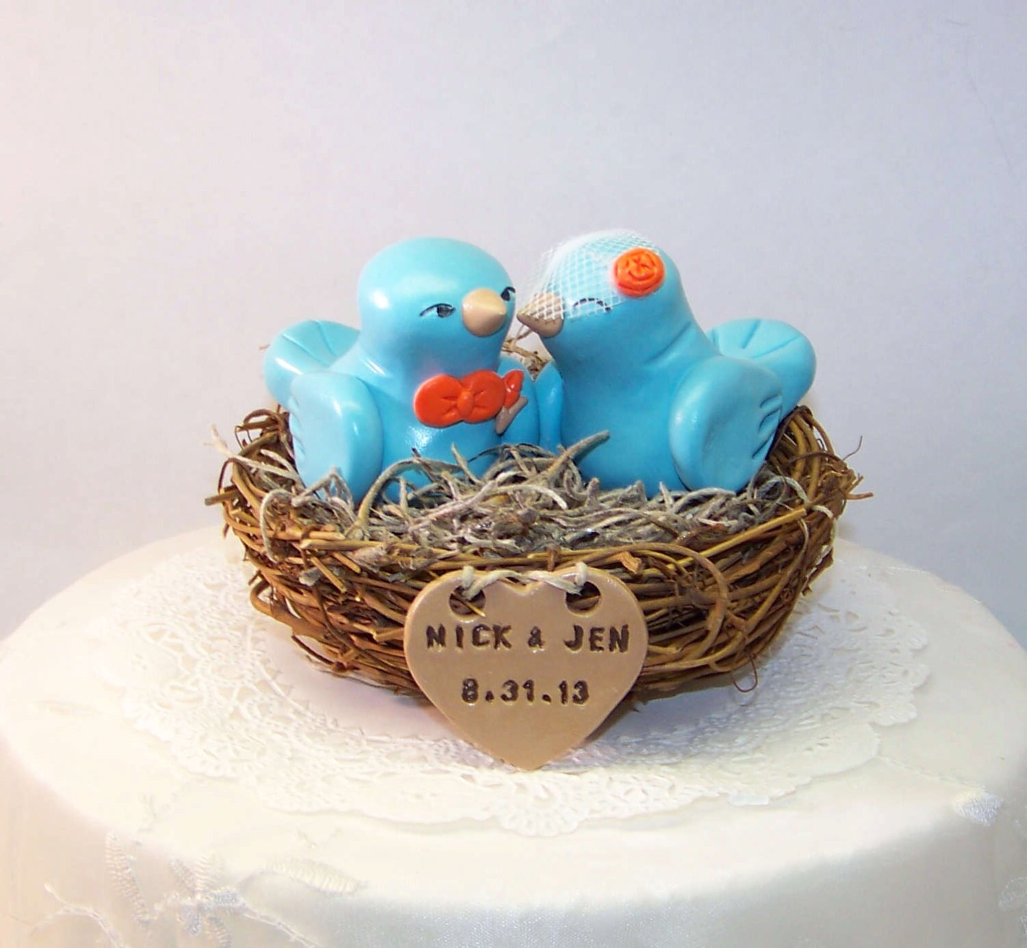 Bird Wedding Cake Topper Nest LoveBirds Aqua Light Teal Etsy