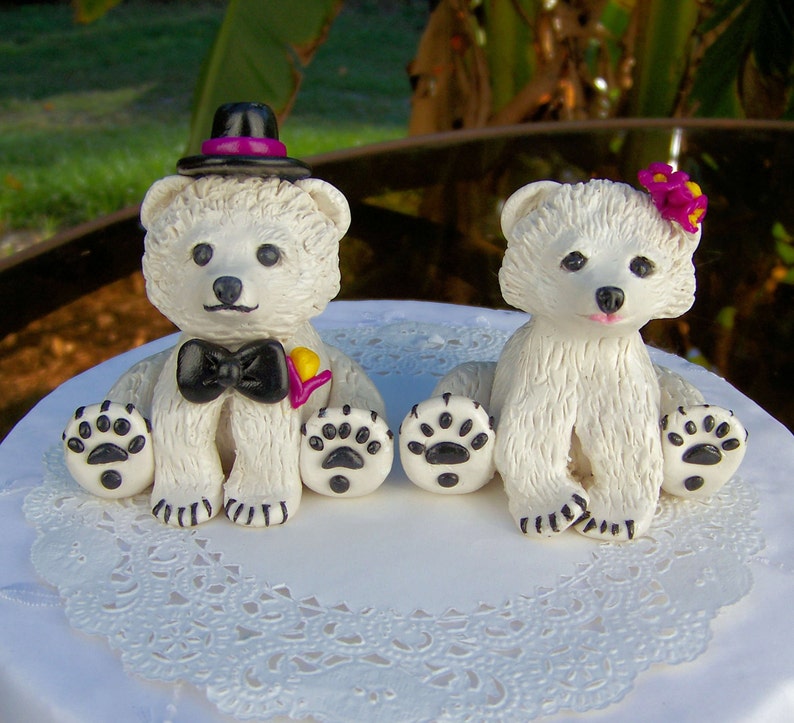 Polar Bear Wedding Cake Topper - Violet and Yellow - Fully Customizable ...