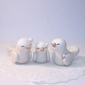 Lovebirds with Baby Bird Wedding Cake Topper Trio Nuzzling Family Baby Boy or Girl Bird FREE U.S. SHIPPING image 2