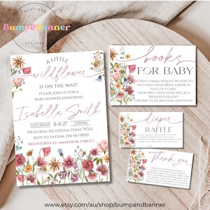 Wildflower Baby Shower Invitation, EDITABLE Gender Neutral Floral Wildflower, Baby Shower Invite, Books for Baby, Diaper Raffle WF1103