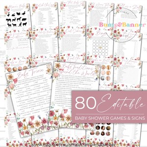 Wildflower Baby Shower Games and Signs, EDITABLE Funny Floral Baby Shower Games, Purple Wildflower, Beer or Baby, Baby Bingo WF1103