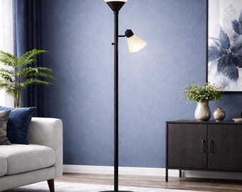 Modern Floor Lamp with Reading Light Black Torchiere Lamp Dimmable Standing Lamp Living Room Bedroom Tall Lamp Home Lighting