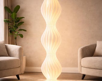 Sculpture Floor Lamp, Unique Corner Floor Lamp, Boho Corner Light, 65" Dimmable w/ Remote - Tall White Sculptural Soft Light for Bedroom