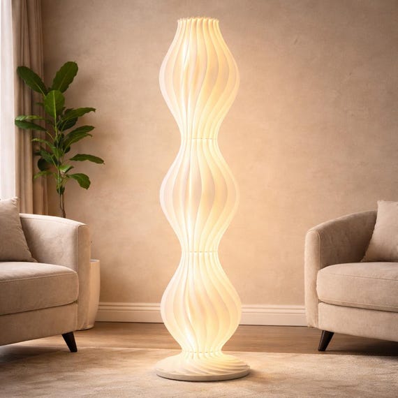 Sculpture Floor Lamp, Unique Corner Floor Lamp, Boho Corner Light, 65" Dimmable w/ Remote - Tall White Sculptural Soft Light for Bedroom