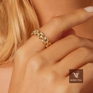 Chain Link Ring 18K Gold Plated Vermeil 925 Sterling Silver Unisex Minimalist Jewelry