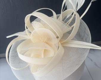 Cream ivory mesh & loops hat / fascinator – Alice Band, hair band, Headpiece for Weddings, Races